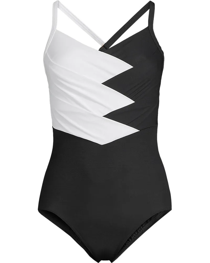 Lands' End Shape-Badeanzug SLENDER mit Webdetail, Damen, Größe plus, Schwarz, Elasthan/Nylon-Mischung, by Schwarz