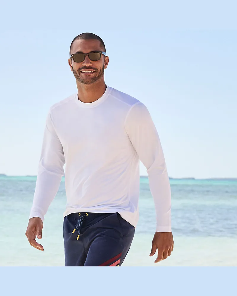 Lands' End Langarm-Badeshirt, Herren, Größe regular, Weiß, by Weiß