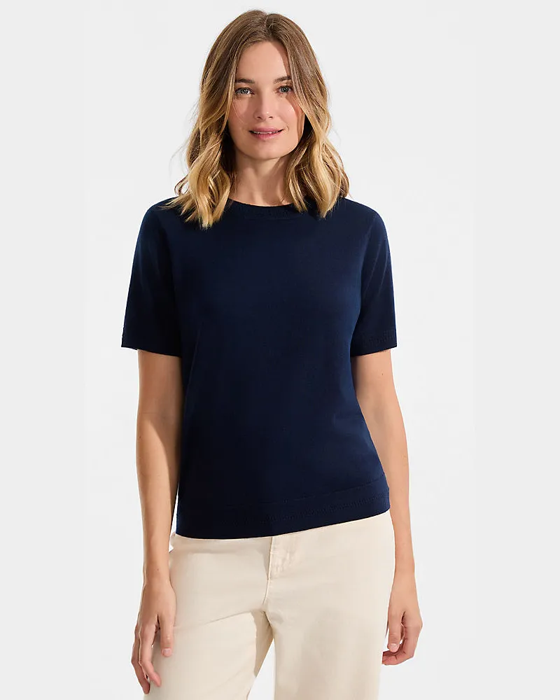 Lands' End Merinopullover mit kurzen Ärmeln, Damen, Größe regular, Blau, Wolle, by Blau