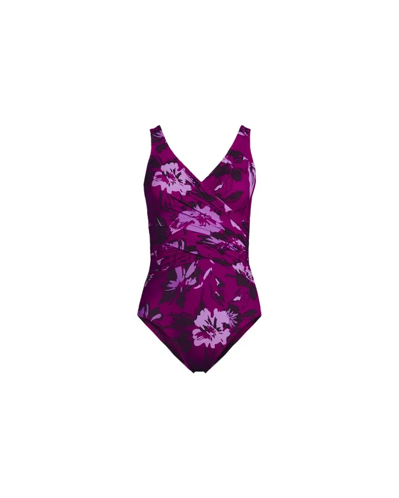 Lands' End Shape-Badeanzug mit Soft Cups Gemustert SLENDER, Damen, Größe plus, Lila, Nylon-Mischung, by Lila
