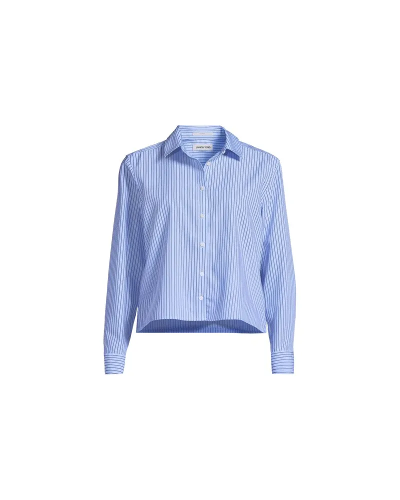 Lands' End Kurze, bügelfreie Hemdbluse, Damen, Größe:32-34 regular, Blau, Baumwolle, by Blau