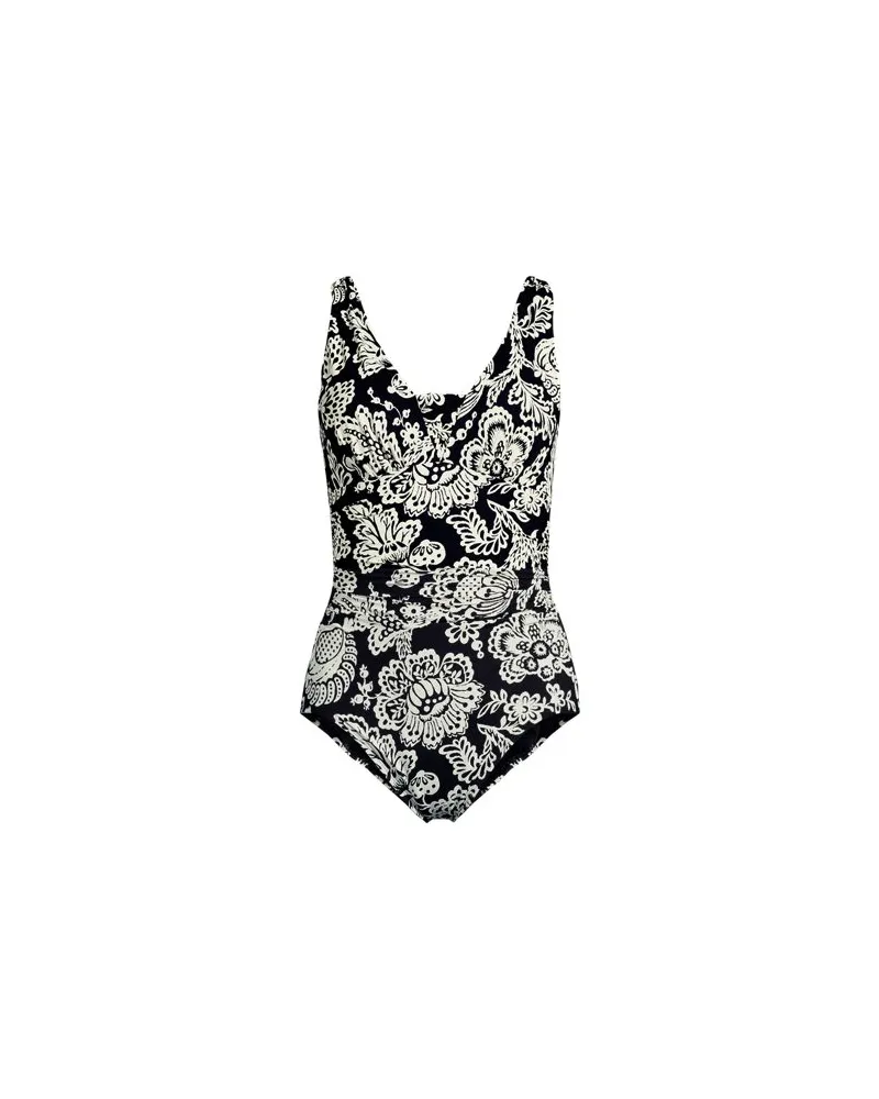 Lands' End Shape-Badeanzug mit V-Ausschnitt und verstellbaren Trägern SLENDER, Damen, Größe plus, Schwarz, Nylon-Mischung, by Schwarz