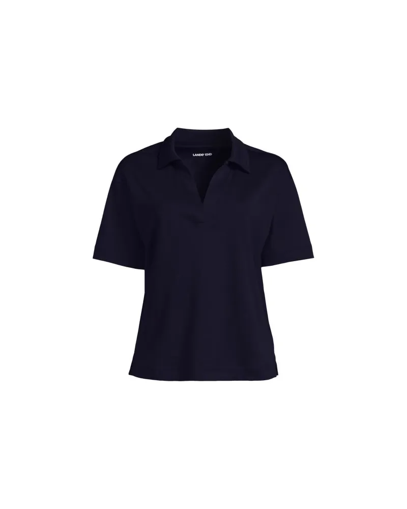 Lands' End Supima Poloshirt mit offenem Kragen, Damen, Größe plus, Blau, by Blau