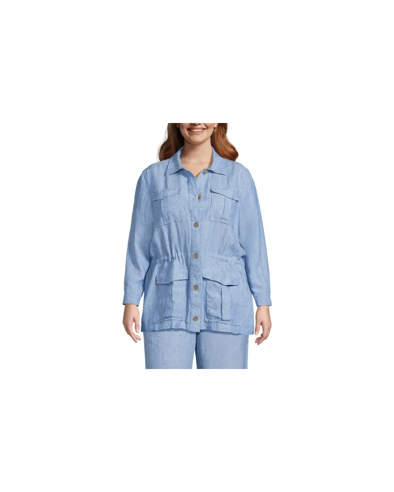 Lands' End Hemdjacke aus Leinen, Damen, Größe plus, Blau, Leinen, by Blau