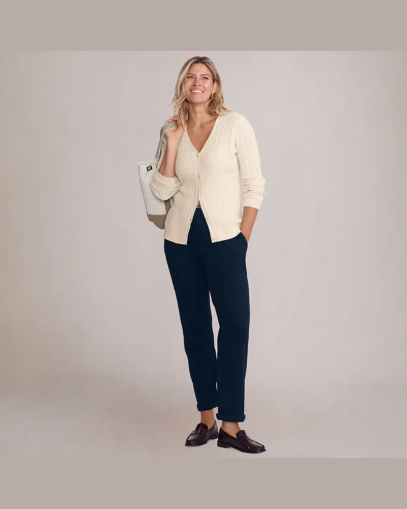 Lands' End Straight Fit Freizeithose SPORT KNIT, Damen, Größe petite, Blau, Baumwolle, by Blau