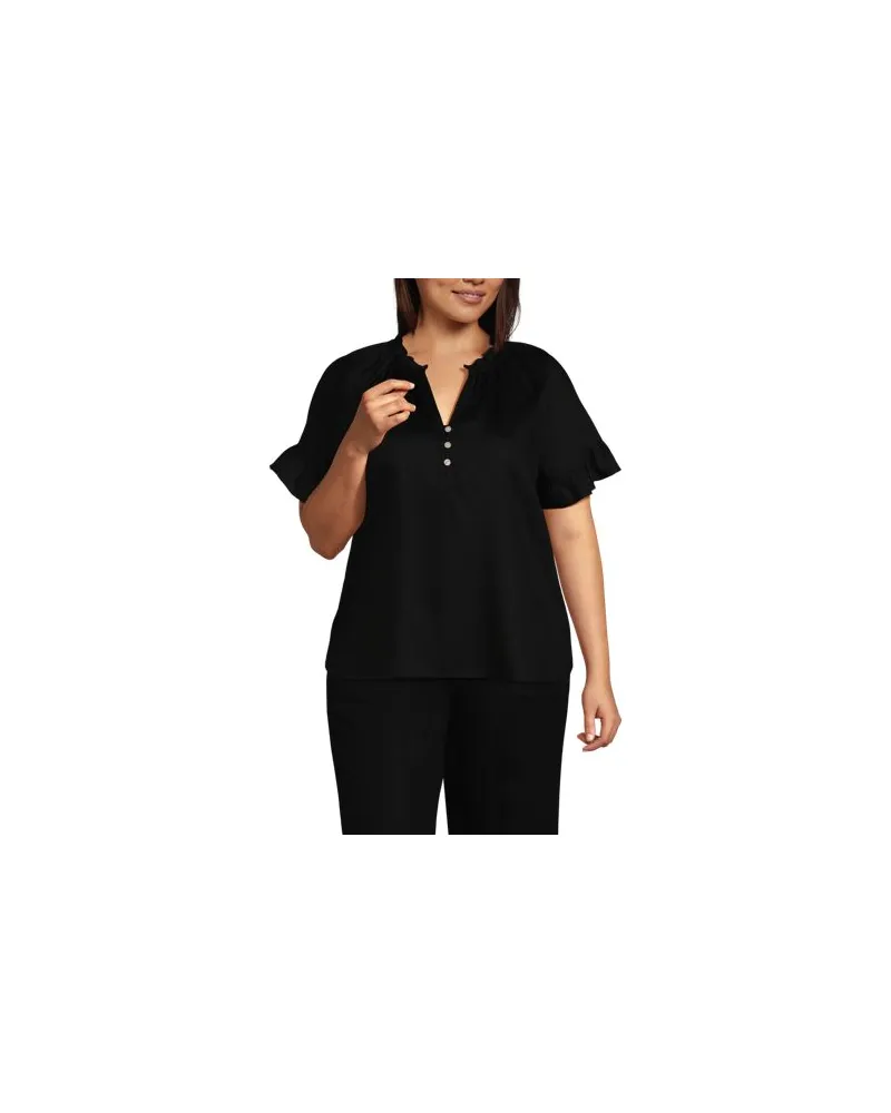Lands' End Bluse aus TENCEL mit Rüschenkragen, Damen, Größe plus, Schwarz, Kunstseide/Lyocell (Viskose), by Schwarz
