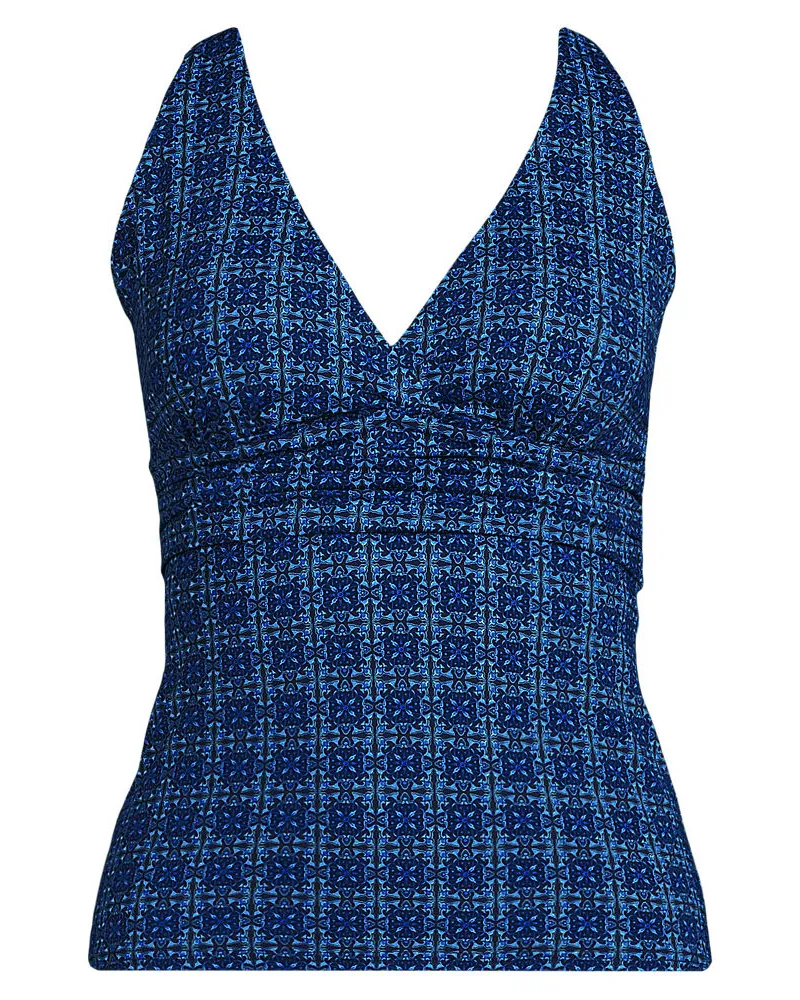 Lands' End Tankinitop mit V-Ausschnitt, Damen, Größe regular, Blau, Nylon-Mischung, by Blau
