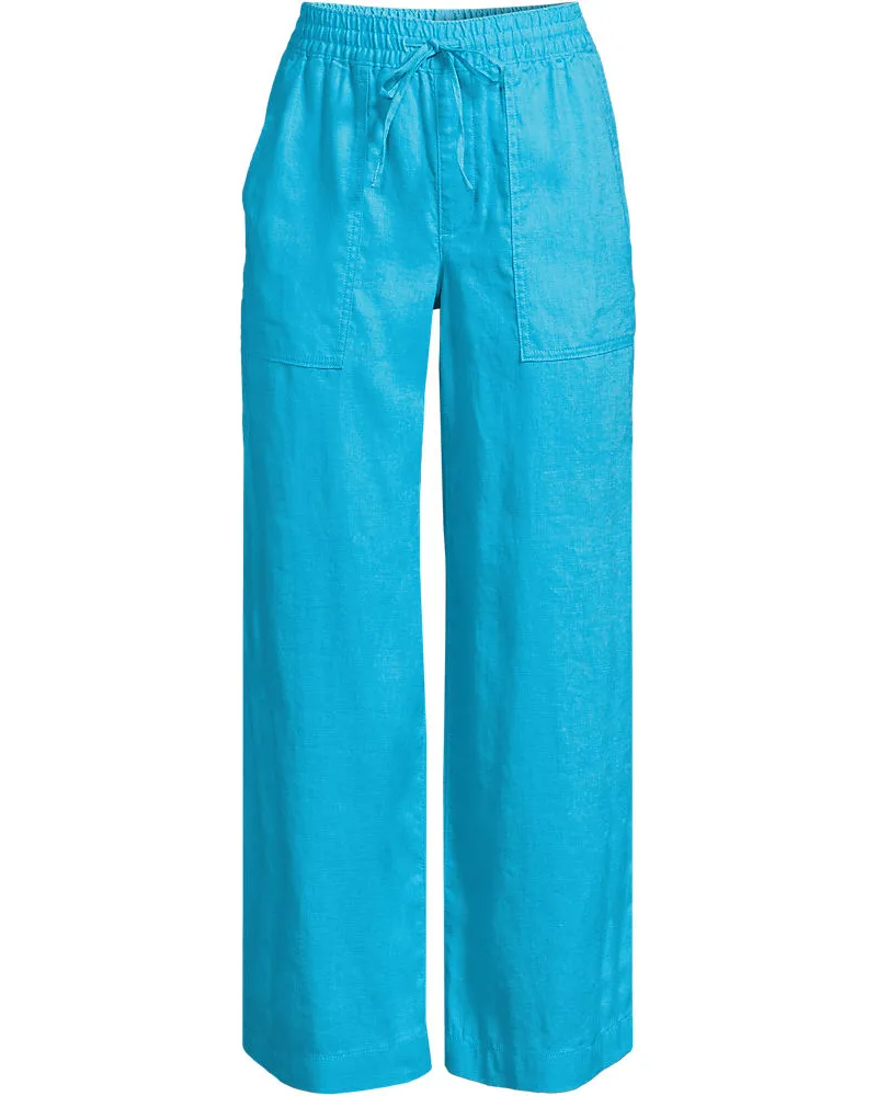 Lands' End Weite 7/8-Leinenhose mit Dehnbund, Damen, Größe regular, Blau, Leinen, by Blau
