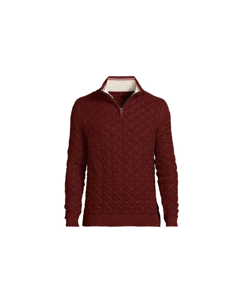 Lands' End Drifter Pullover mit Struktur und halbem Reißverschluss, Herren, Größe:48-50 regular, Orange, Baumwolle, by Orange