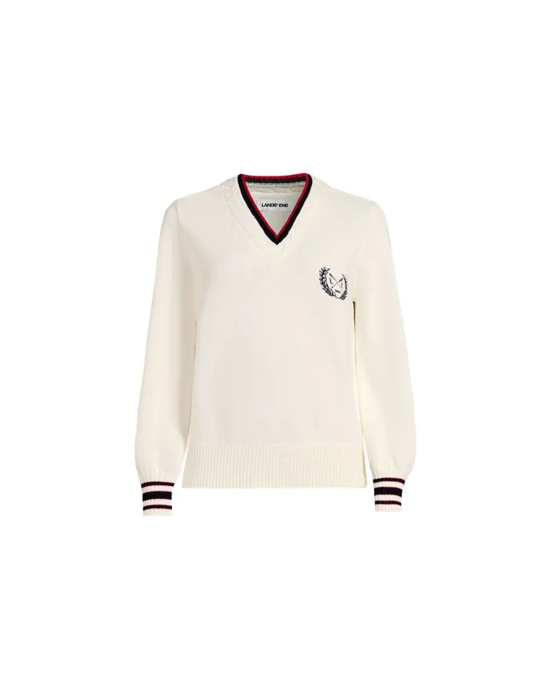 Lands' End Tennispullover DRIFTER mit V-Ausschnitt, Damen, Größe:44-46 petite, Blau, Baumwolle, by Blau