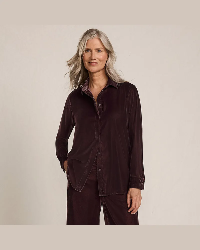 Lands' End Samtbluse, Damen, Größe regular, Braun, Polyester, by Braun
