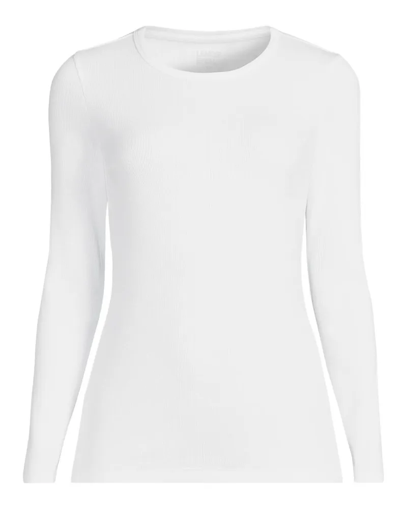Lands' End Langarmshirt aus mikrofeinem Baumwollripp, Damen, GrÃ¶ÃŸe plus, WeiÃŸ, Baumwolle/Elasthan, by Weiãÿ