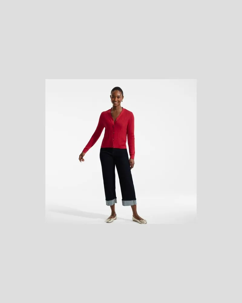 Lands' End Rippstrick-Cardigan aus Seidenmix, Damen, Größe:44-46 petite, Rot, Baumwolle/Seide/Nylon, by Rot