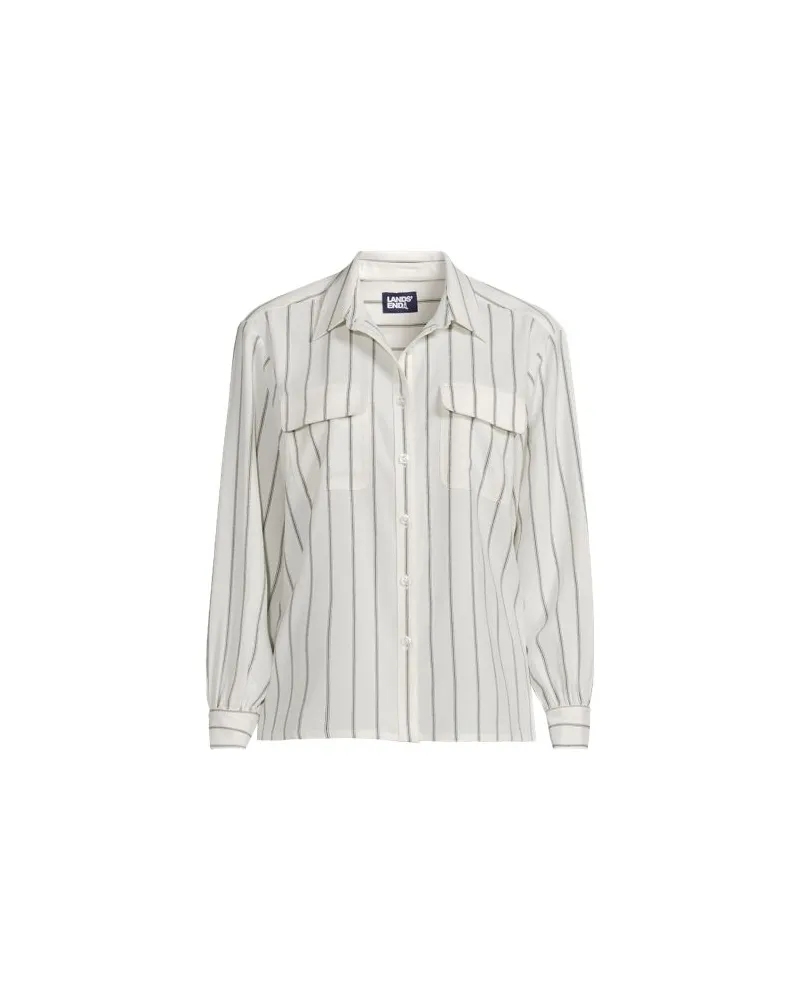 Lands' End Utility-Bluse Knitterfrei, Damen, Größe plus, Weiß, Polyester, by Weiß