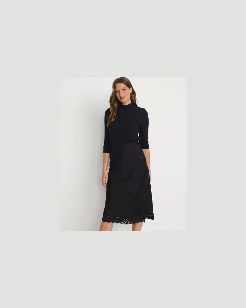 Lands' End Spitzenshirt mit Stehkragen, Damen, Größe:40-42 regular, Schwarz, Elasthan/Nylon-Mischung, by Schwarz