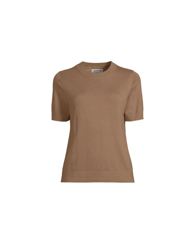 Lands' End Rundhalspullover aus Baumwolle/Seidenmix, Damen, Größe:44-46 regular, Braun, Baumwolle/Seide/Nylon, by Braun