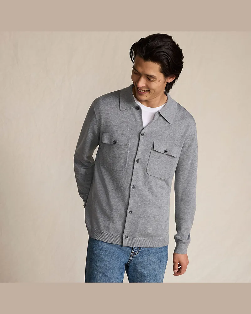 Lands' End Jersey-Sweaterjacke mit Brusttaschen, Herren, Größe regular, Grau, Wolle/Polyester/Polyacryl, by Grau