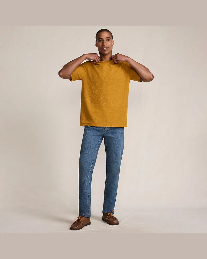 Lands' End Premium Shirt mit Leinen und Waffelstruktur, Herren, Größe regular, Gelb, Leinen/Polyester-Mischung, by Gelb