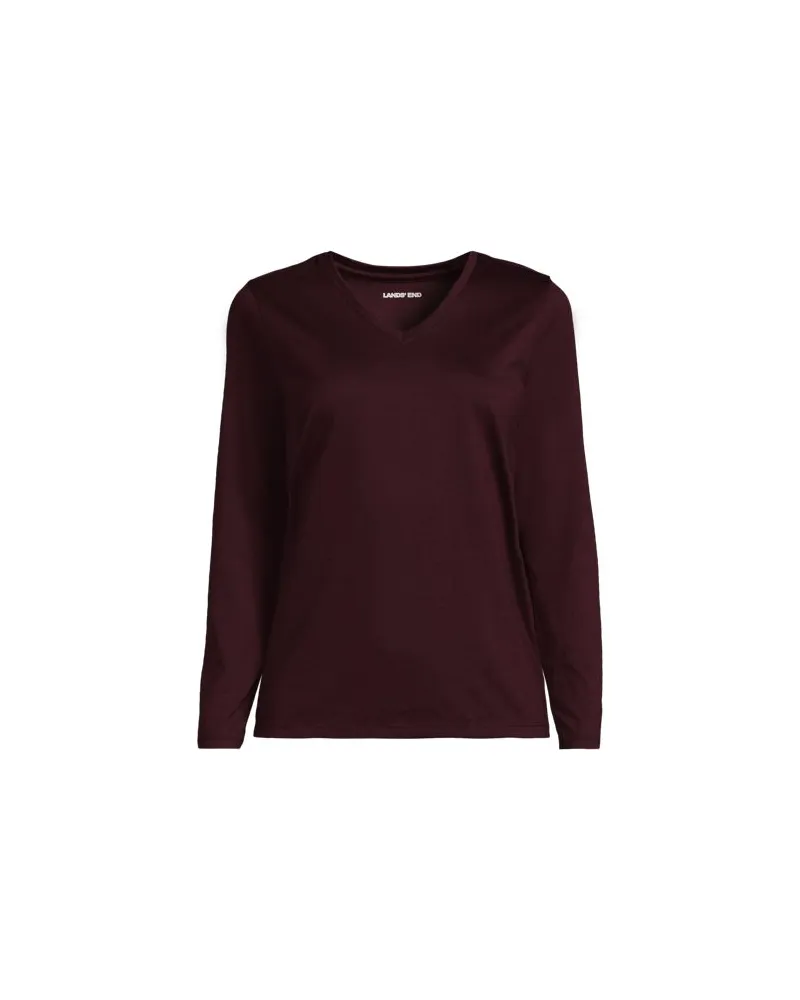 Lands' End Supima® Langarm-Shirt mit V-Ausschnitt, Damen, Größe regular, Rot, Baumwolle, by Rot