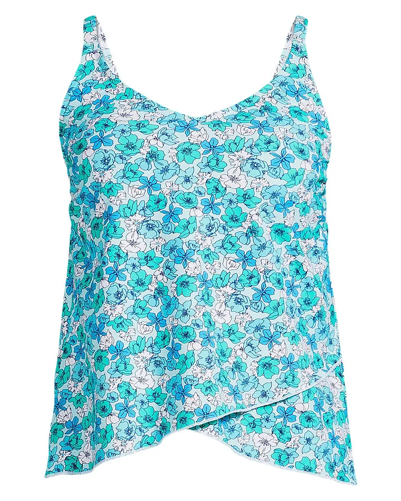 Lands' End Gemustertes Tankinitop mit Tulpensaum chlorresistent, Damen, Größe regular, Blau, Nylon-Mischung, by Blau