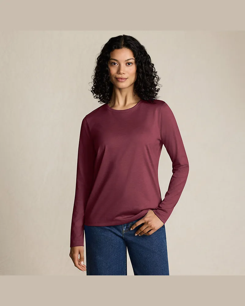 Lands' End Supima-Shirt, Langarm, Damen, Größe regular, Rot, Baumwolle, by Rot