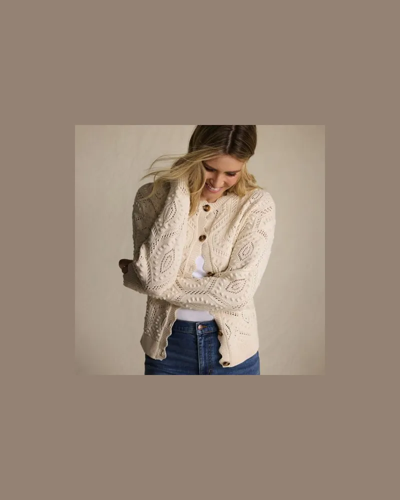 Lands' End Noppencardigan, Damen, Größe regular, Weiß, Baumwolle, by Weiß
