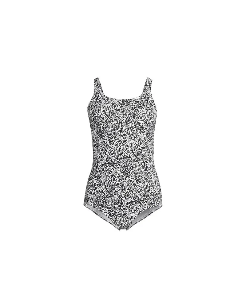 Lands' End Gemusterter Komfort-Badeanzug CHLORRESISTENT mit Soft Cups, Damen, Größe:34 regular, Schwarz, Nylon-Mischung, by Schwarz