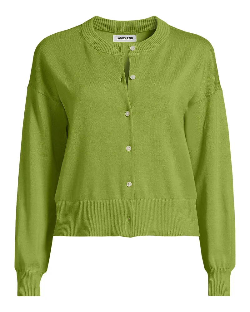 Lands' End Kurzer Feinstrick-Cardigan aus Baumwolle, Damen, Größe plus, Grün, Baumwolle, by Grün