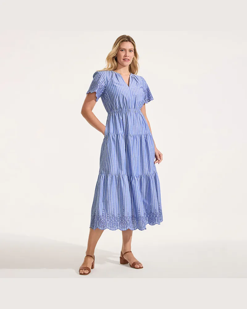 Lands' End Maxikleid aus Baumwolle mit Lochstickerei, Damen, Größe regular, Blau, Baumwolle, by Blau