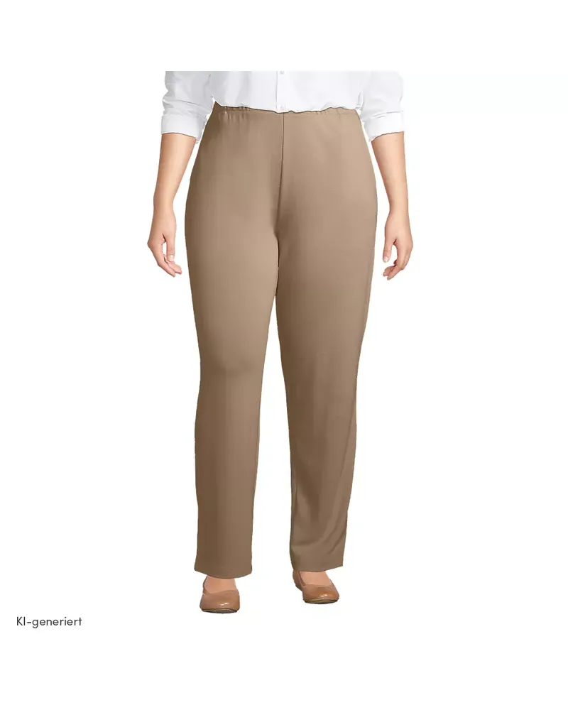Lands' End Straight Fit Freizeithose SPORT KNIT, Damen, Größe plus, Beige, Baumwolle, by Beige