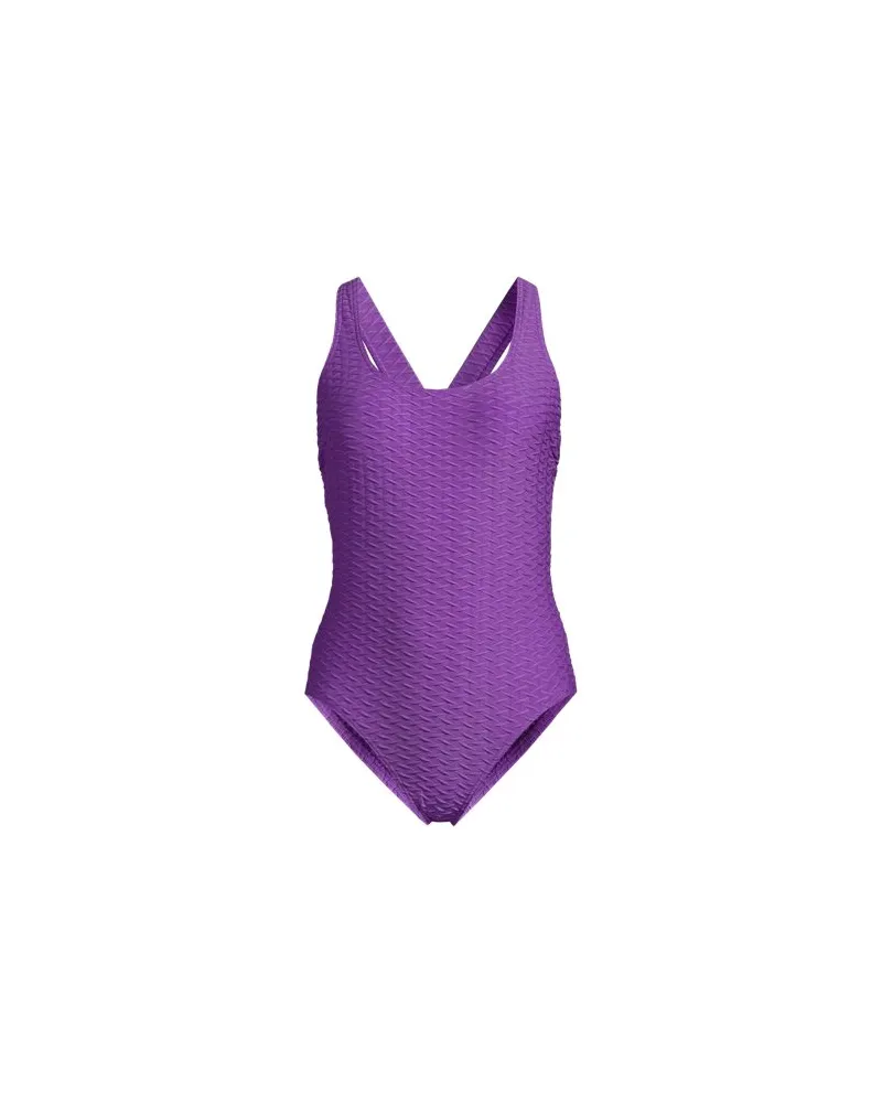 Lands' End Strukturierter Komfort-Badeanzug mit gekreuzten Trägern, hoher Beinausschnitt, Damen, Größe regular, Lila, Elasthan/Nylon-Mischung, by Lila