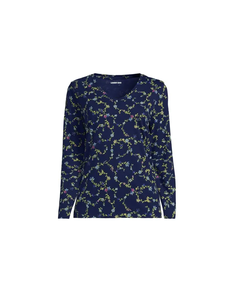Lands' End Supima® Langarm-Shirt mit V-Ausschnitt, Damen, Größe plus, Blau, Baumwolle, by Blau