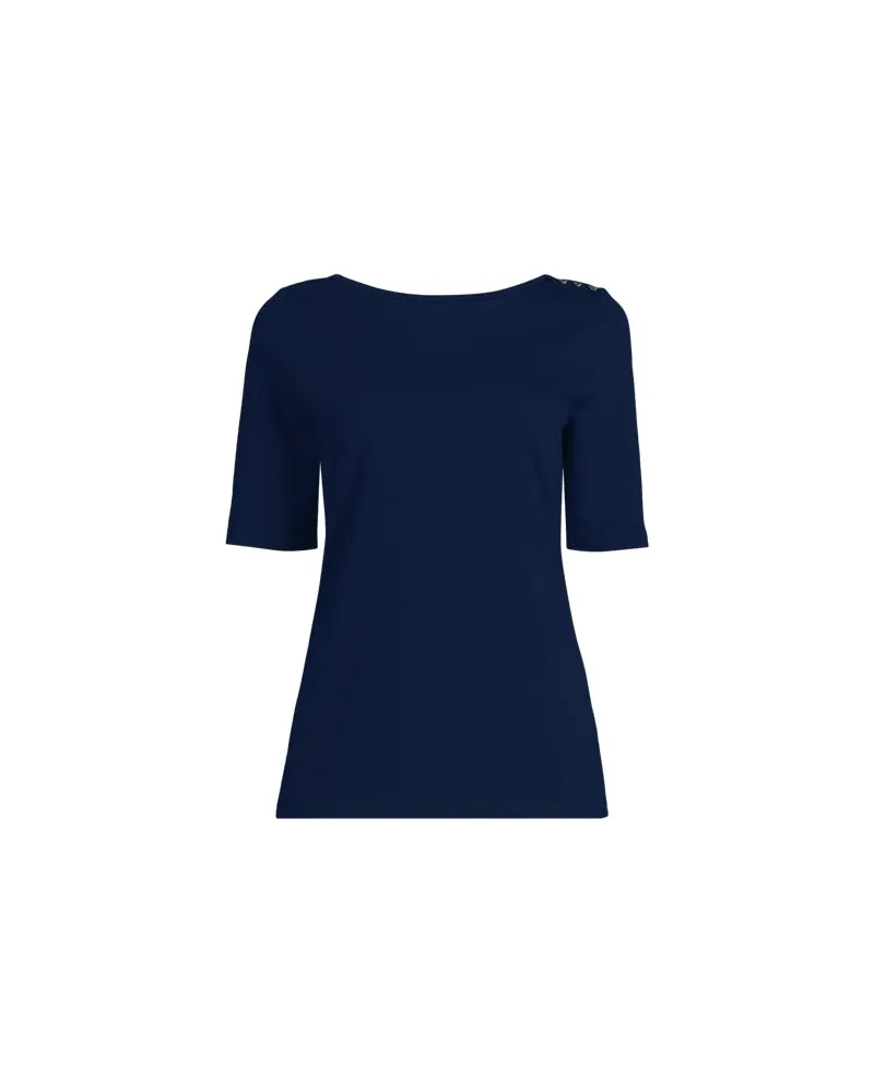 Lands' End Supima® T-Shirt mit U-Boot-Ausschnitt und geknöpfter Schulter, Damen, Größe plus, Blau, Baumwolle, by Blau