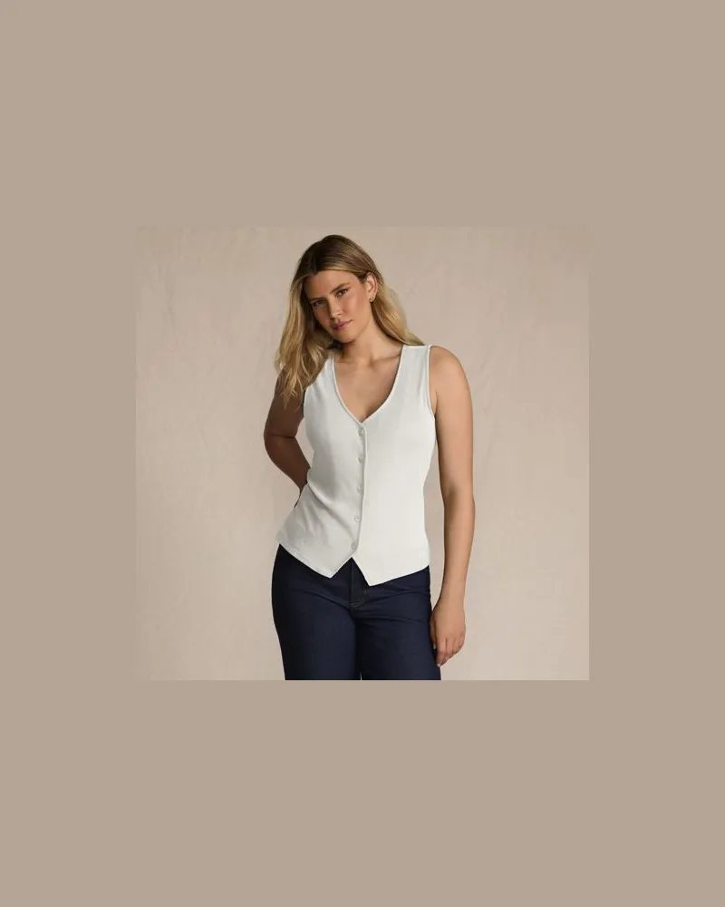 Lands' End Ärmellose Feinstrick-Weste, Damen, Größe regular, Weiß, Elasthan/Viskose/Polyester-Mischung, by Weiß