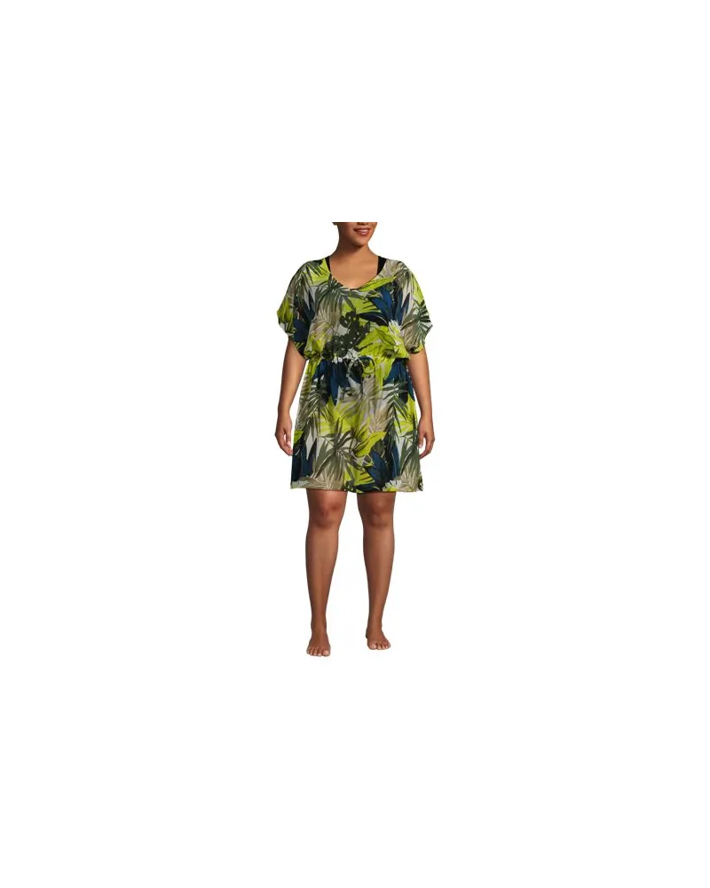Lands' End Kaftan-Strandkleid aus strukturiertem Modal, Damen, Größe plus, Grün, Kunstseide, by Grün