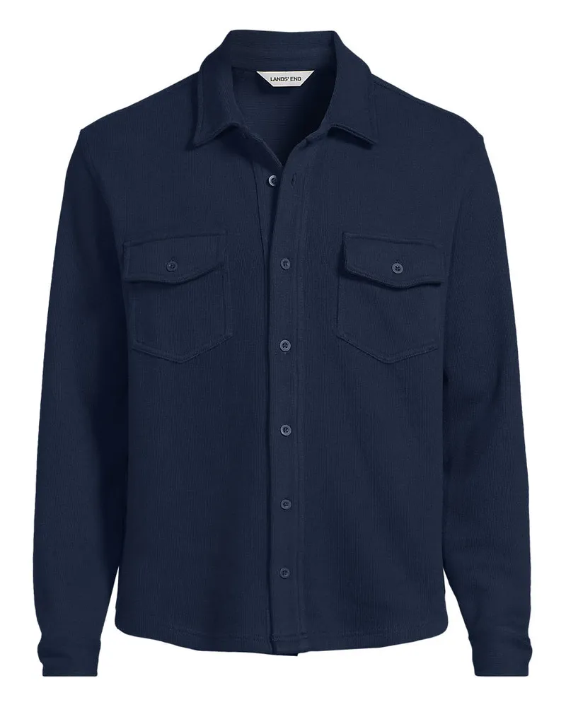 Lands' End Bedford-Hemdjacke, Herren, Größe regular, Blau, Baumwoll-Mischung/Polyester-Mischung, by Blau