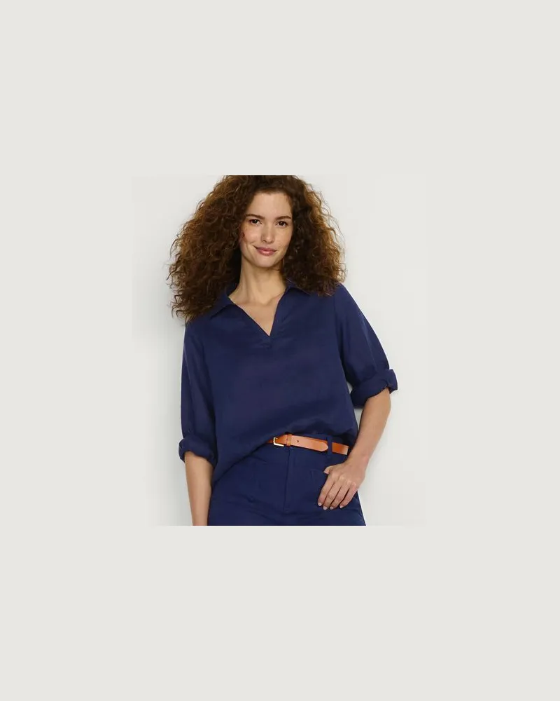 Lands' End Leinen-Schlupfbluse, Damen, Größe petite, Blau, by Blau