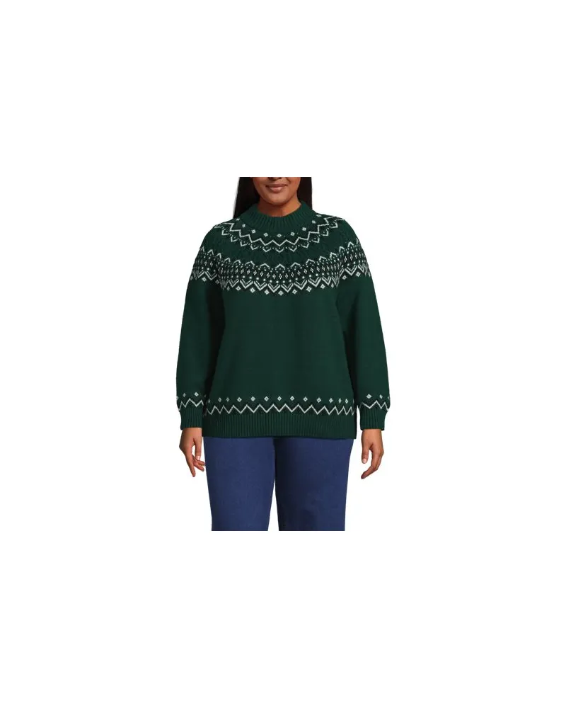 Lands' End Softer Fair Isle Pullover mit Stehbund, Damen, Größe plus, Braun, Baumwoll-Mischung/Woll-Mischung/Nylon-Mischung, by Braun