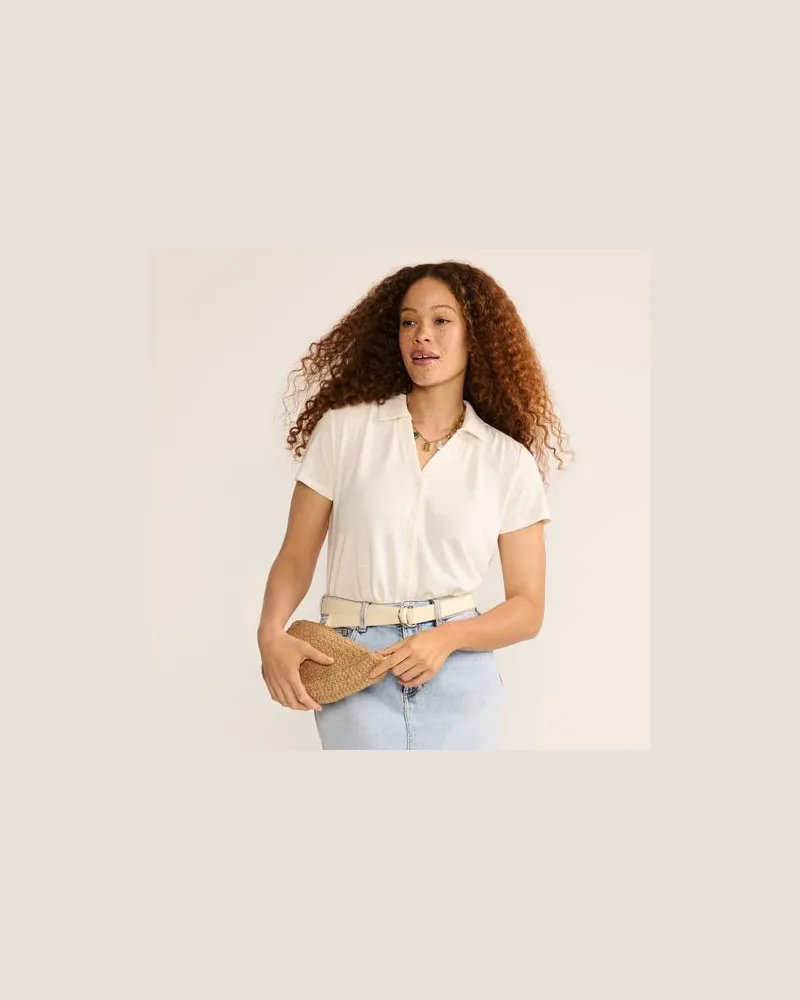 Lands' End Polobluse aus Leinenmix, Damen, Größe regular, Weiß, Leinen, by Weiß