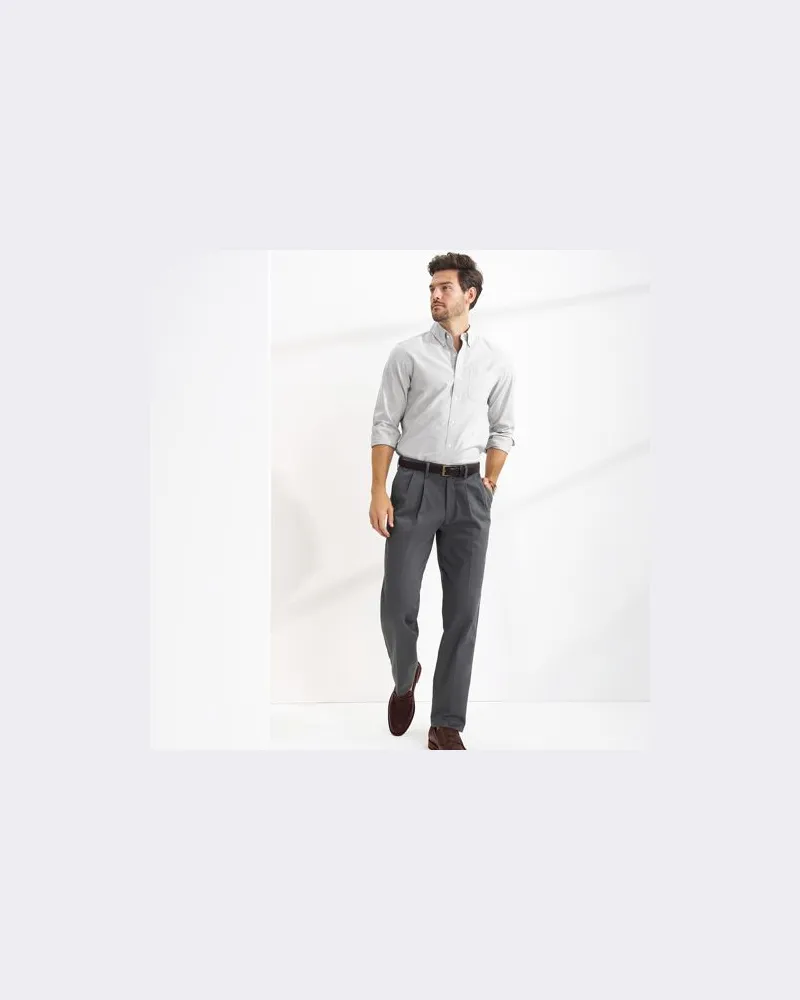 Lands' End CLASSIC COMFORT. Bügelleichte Chino mit Bundfalten, Herren, Größe regular, Grau, Baumwolle, by Grau