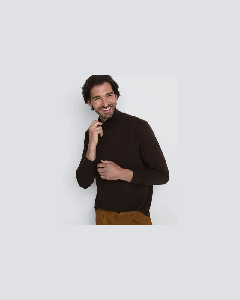 Lands' End Super-T Rollkragenshirt, Classic Fit, Herren, Größe:56-58 regular, Braun, Baumwolle, by Braun