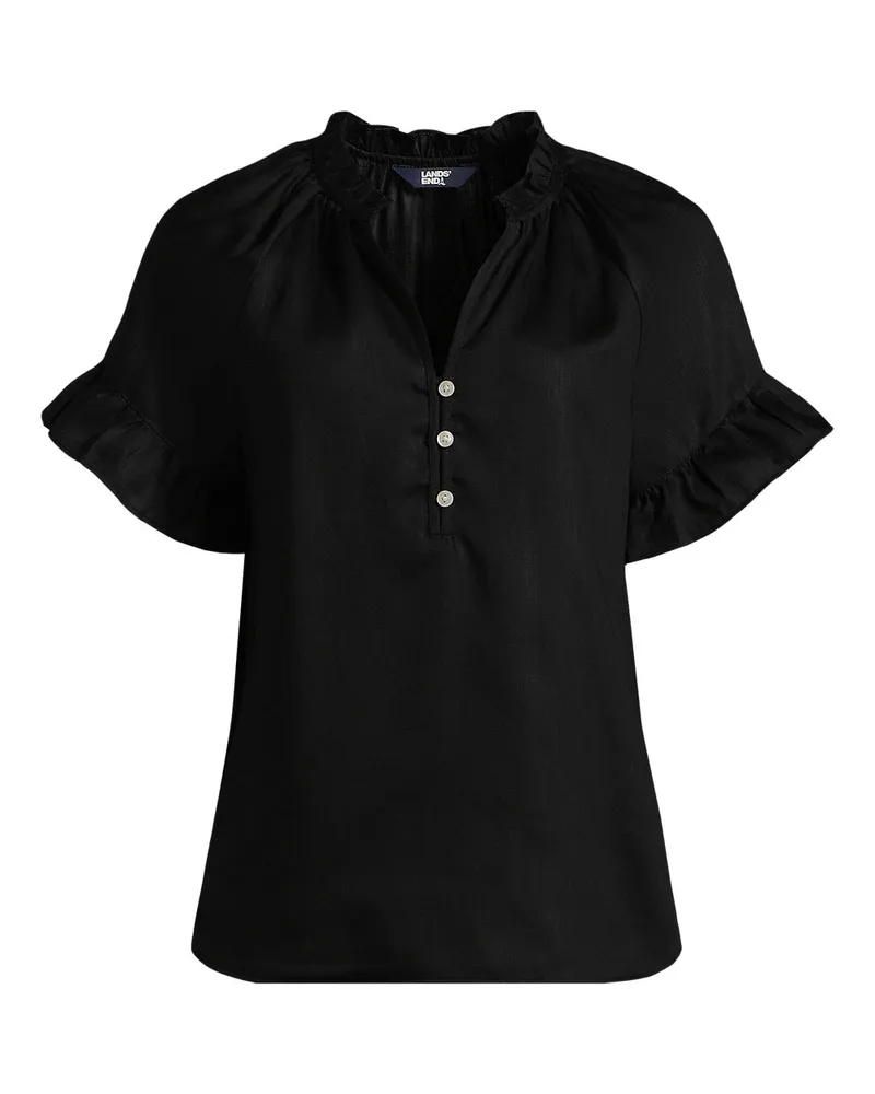 Lands' End Bluse aus TENCEL mit Rüschenkragen, Damen, Größe regular, Schwarz, Kunstseide/Lyocell (Viskose), by Schwarz