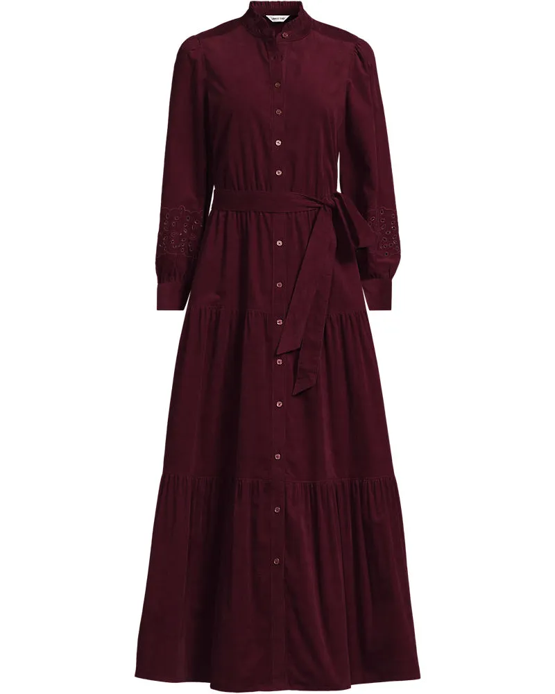 Lands' End Feincord-Maxikleid mit Stufenrock, Damen, Größe petite, Rot, Baumwolle, by Rot