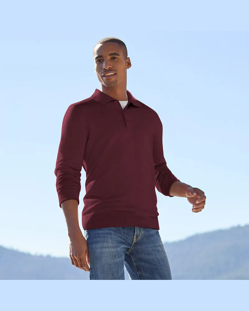 Lands' End Merino-Polopullover, Herren, Größe regular, Rot, Wolle, by Rot