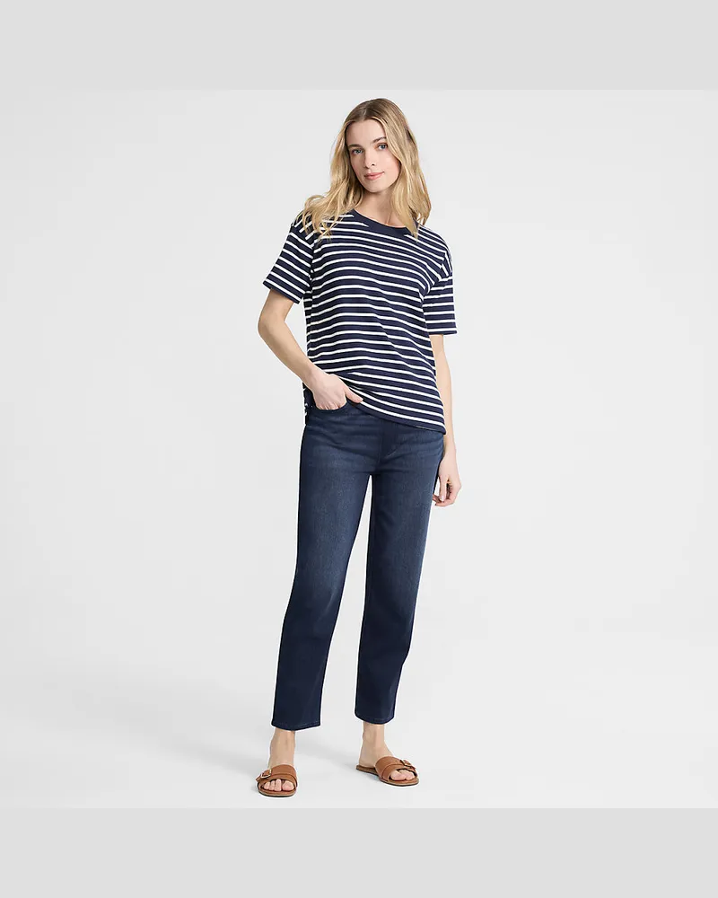 Lands' End High Waist Starfish Straight Fit Knit Denim 7/8-Schlupfjeans, Damen, Größe regular, Blau, Elasthan/Baumwoll-Mischung/Polyester-Mischung, by Lands' E Blau