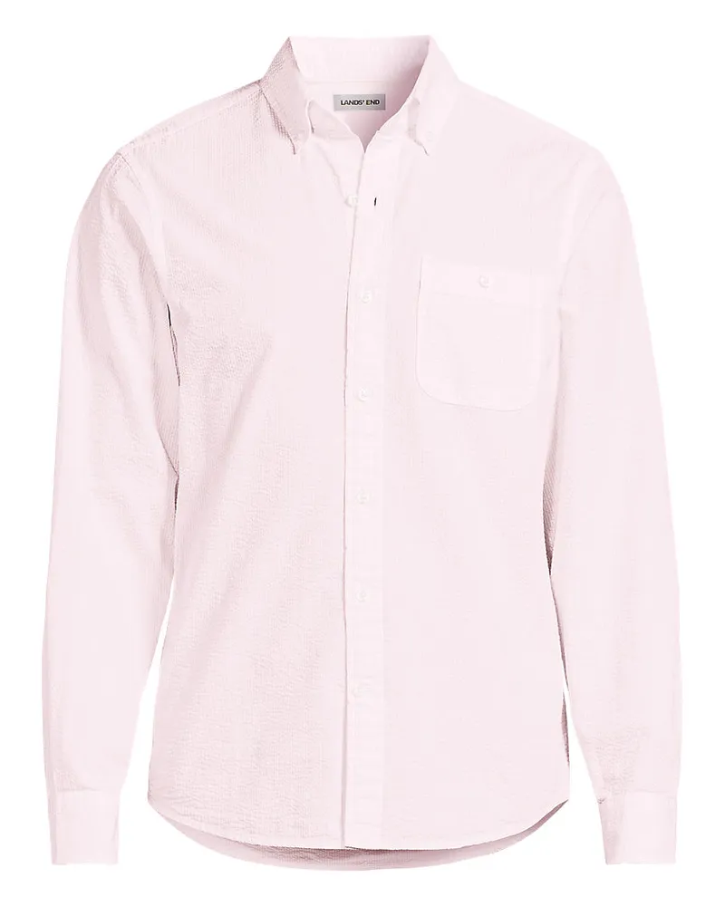 Lands' End Seersucker-Hemd mit langen Ärmeln, Herren, Größe regular, Pink, Baumwolle, by Pink