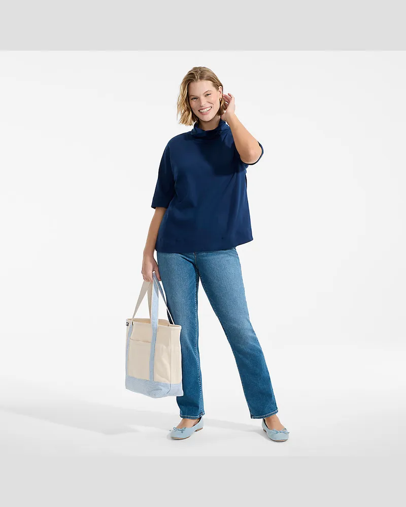 Lands' End Supima Rollkragenshirt, Damen, Größe plus, Blau, Baumwolle, by Blau