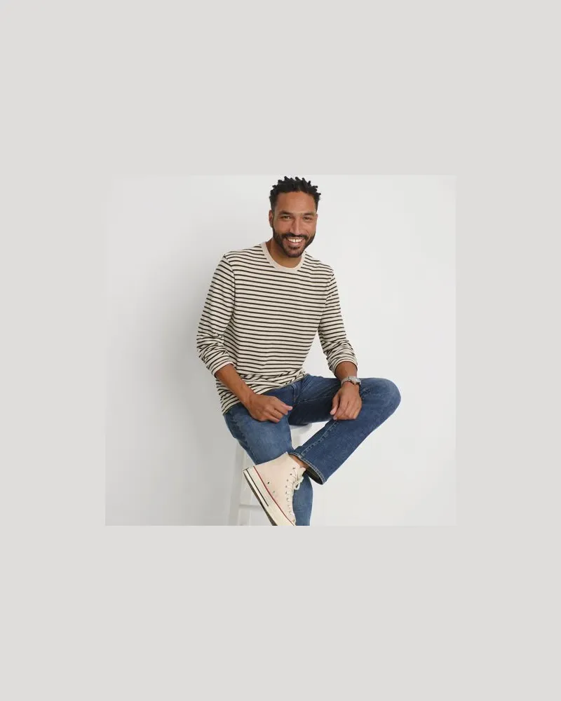 Lands' End Langarm-Streifenshirt mit Struktur, Herren, Größe:44-46 regular, Weiß, Viskose/Polyester-Mischung, by Weiß