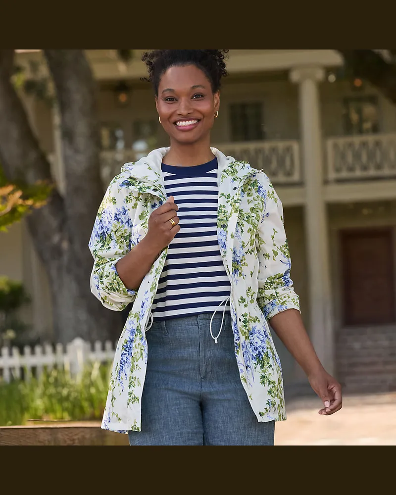 Lands' End Wasserdichte Gemusterte Regenjacke SQUALL mit Packfach, Damen, Größe regular, Blau, Polyester, by Blau