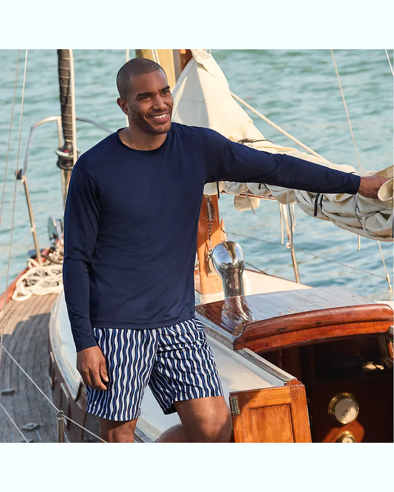 Lands' End Langarm-Badeshirt, Herren, Größe regular, Blau, by Blau